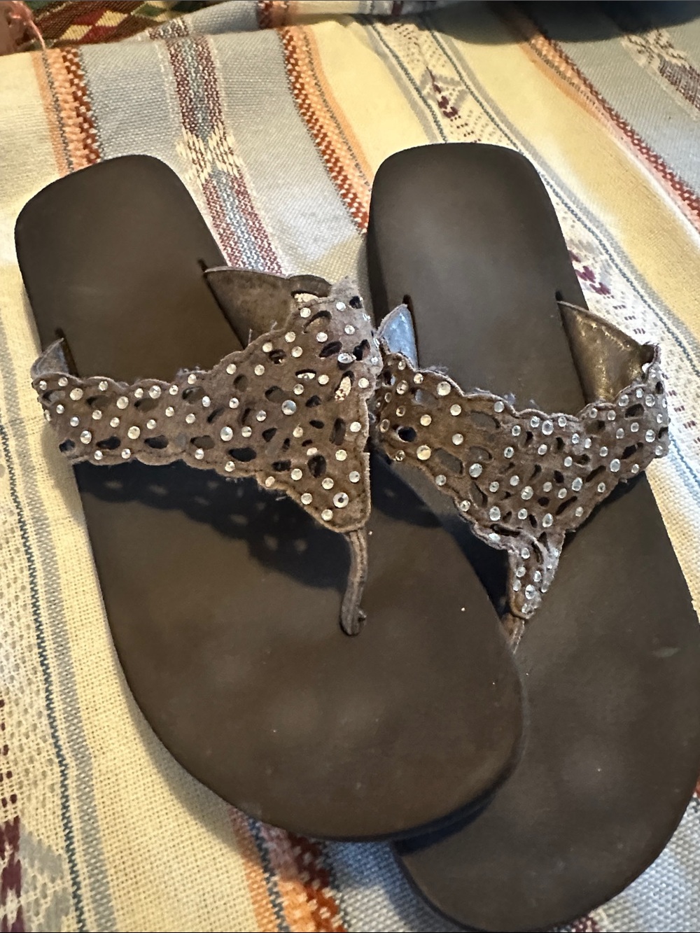 Yellow Box Brown Suede Rhinestone Thong Sandals